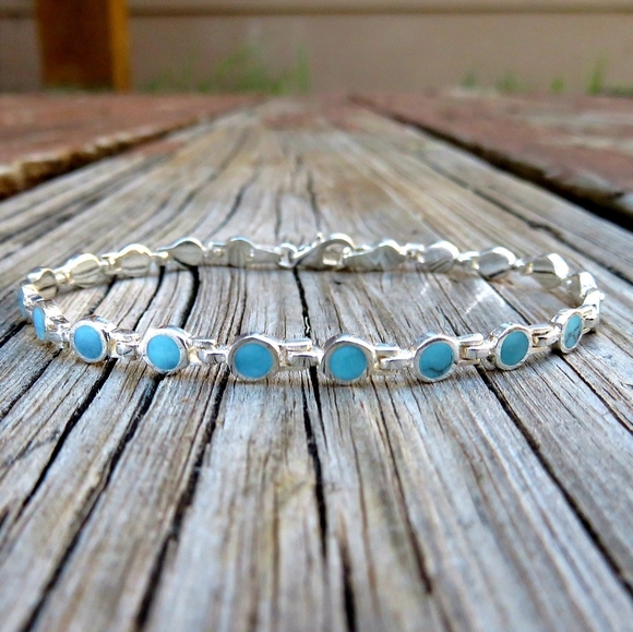 SOLD Vintage Navajo 925 Turquoise Link Bracelet - Picture 1 of 4